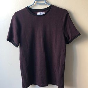 Topman Burgandy Herringbone T-Shirt - Size Small